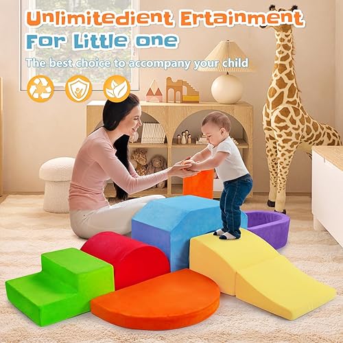 Miniatura 8 de Bloques de escalada de espuma suave de 6 piezas para niños pequeños y bebés - Juego de juguetes de escalada para bebés de interior, gimnasio de