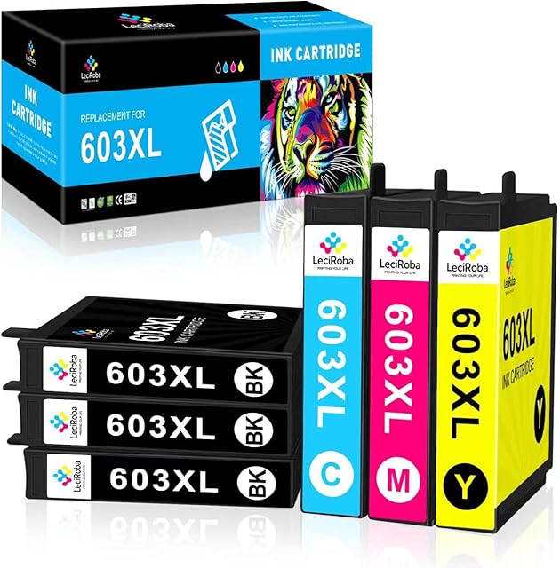 LeciRoba 603XL Ink Cartridge Replacement for Epson 603 603XL Ink Cartridge for Epson XP-2100 XP-2150 XP-3100 XP-3150 XP-4100 XP-4150 XP-4155 Workforce WF-2810 WF-2820 WF-2840 WF-2870 Printer(6 PACK)