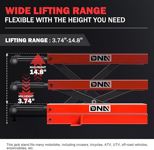 Miniatura 3 de DNA MOTORING Soporte de elevación de acero para motocicleta ATV con silla de montar y almohadilla de goma, 2 en 1, 1100 libras (1,102.3 lbs) rango