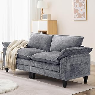 83" Cloud Loveseat Sofa, Modern Down Comfy for Living Room, Loveseat Sofa with Chenille Fabric and Double Cushion, Love Seat Deep Seat Oversized Seats with 2 Pillows for Bedroom, Grey