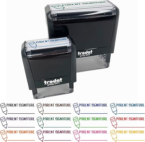 Parent Signature Teacher Student School - Sello de tinta de goma autoentintado, tamaño grande, 2-34 pulgadas, tinta rosa