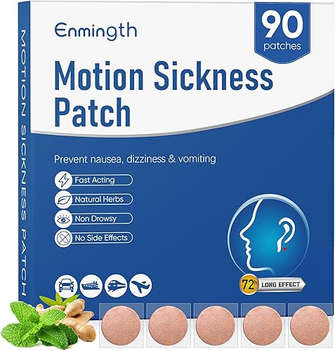 90ct Motion Sickness Patches Non Drowsy Sea Sickness Patches for Cruise Travel Essentials, Hydrocolloid Patch Behind Ear for Car Airplane Ship Road Trip Altitude Sickness, Fast Acting & Lasts 72 Hours