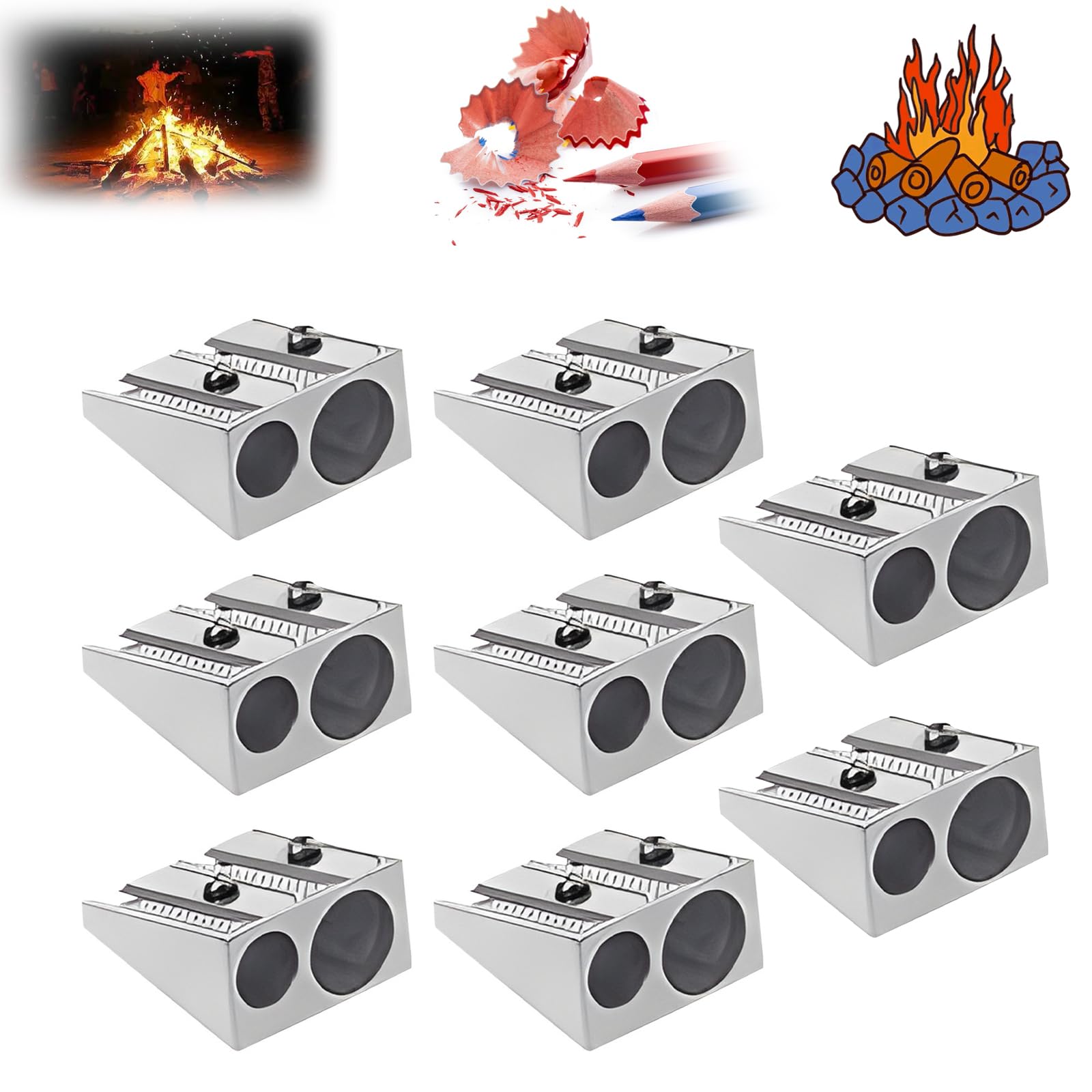 Magnesium Pencil Sharpener Survival, Pencil Sharpener 2 Hole, Handheld Pencil Sharpener, Manual Pencil Sharpener Metal, Magnesium Alloy Pencil Sharpener, Pencil Sharpener Alloy Wedge Profile (8pcs)