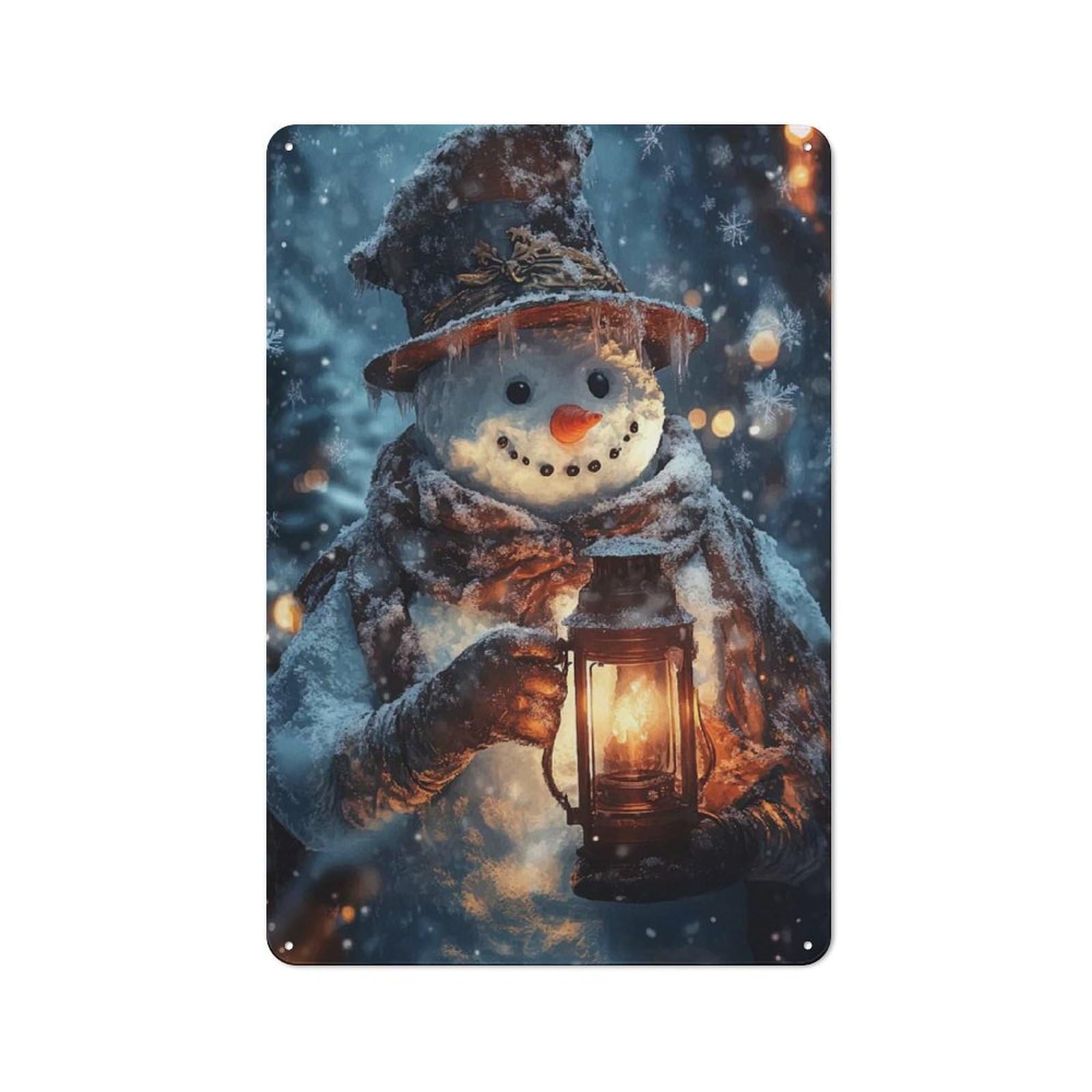 Junmoney Snowman With Lantern Tin Wall Plaque 30X20cm With For Garage Or Workshop, For An Autumn Wall Display In Garage And Workshop
