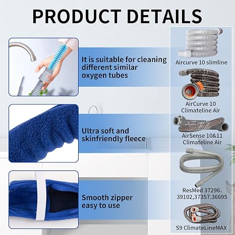 CPAP Cleaning Kit Includes CPAP Tube Cover and CPAP Tube & Mask Cleaning Brush, 6FT CPAP Hose Cover Universal CPAP Mask Hose Protector Sleep Apnea Insulator with Zipper Soft Fabric Tubing Wrap