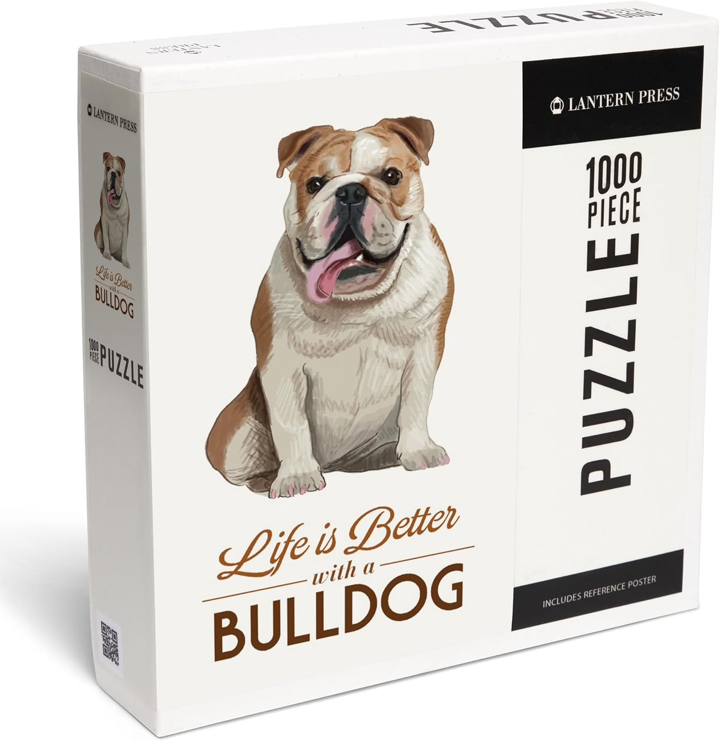 Lantern Press Bulldog, Life is Better, White Background 1000 Piece Jigsaw Puzzle for Adults, Made in USA with Reference Poster