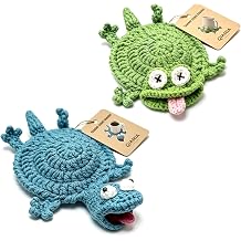 Funny Crochet Lizard Coaster, Handmade Animal Mug Rug Coaster, Cute 3D Amigurumi Drink Mat for Coffee Table Desk Home Decor Housewarming Gift Blue+Green