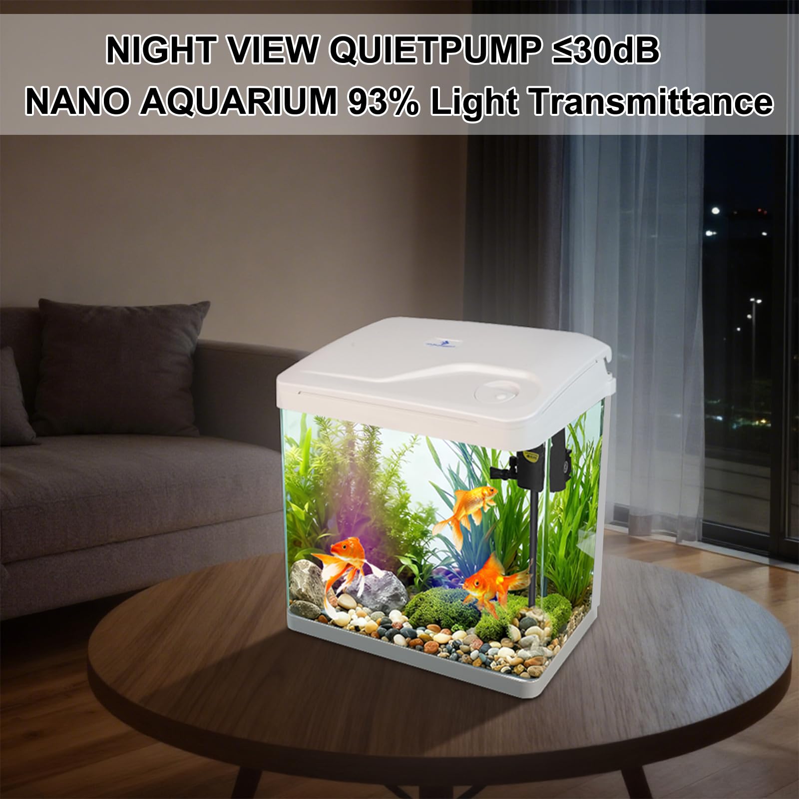 Tanque de acuario de vidrio mediano de 34 litros con filtro y luz, kit todo en uno de vidrio de escritorio con bomba para peces dorados, betta, camarones, blanco (XS-400)