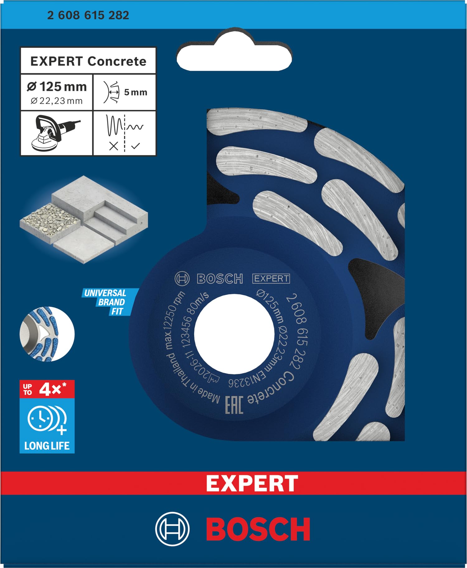 Bosch 1x EXPERT Concrete Diamant-Schleiftopf für Betonschleifer, Bohrung 19–22,23 mm (für Beton, Ø 125 mm, Professional Zubehör Betonschleifer)