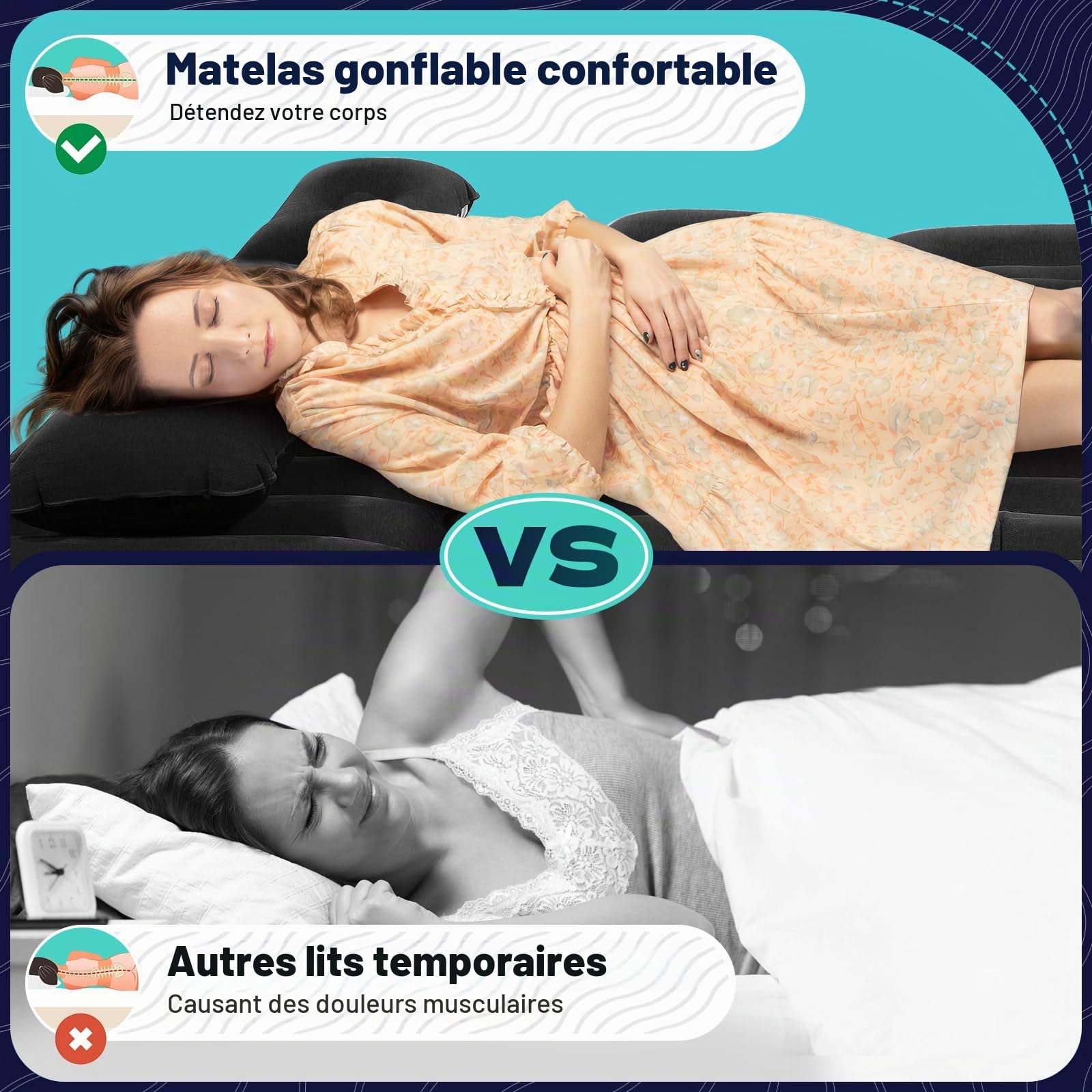 Matelas gonflable pour voiture SUV - 170 x 120 cm - Matelas gonflable mobile avec pompe à air - Avec 2 coussins - 6 chambres indépendantes - Temps de gonflage : 2 à 3 min