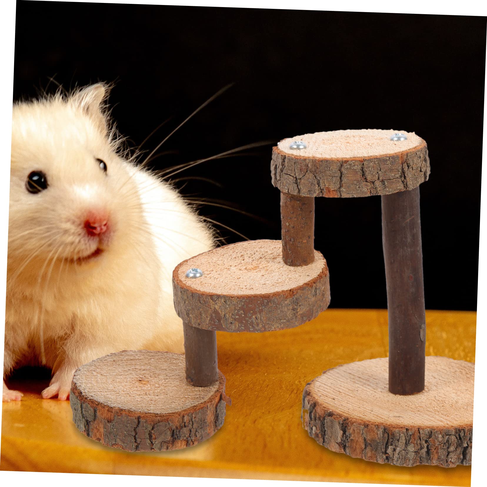 Hohopeti 3-Tier Wooden Ladder Toy for Household Parrot Jumping Board Natural for Small Pets Easy to Assemble