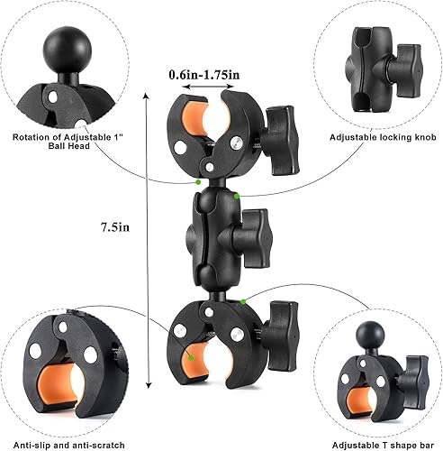 Miniatura 2 de Abrazadera de doble abrazadera para silla de montaje de cámara, con brazo mágico de 360, adaptador de cabezal de doble bola para paraguas, poste,