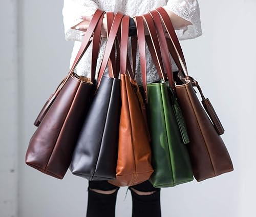 Miniatura 6 de Deluxe Leather Tote Bag for Women, Leather Handbag, Leather Purse, Monogram Tote, Made in the USA