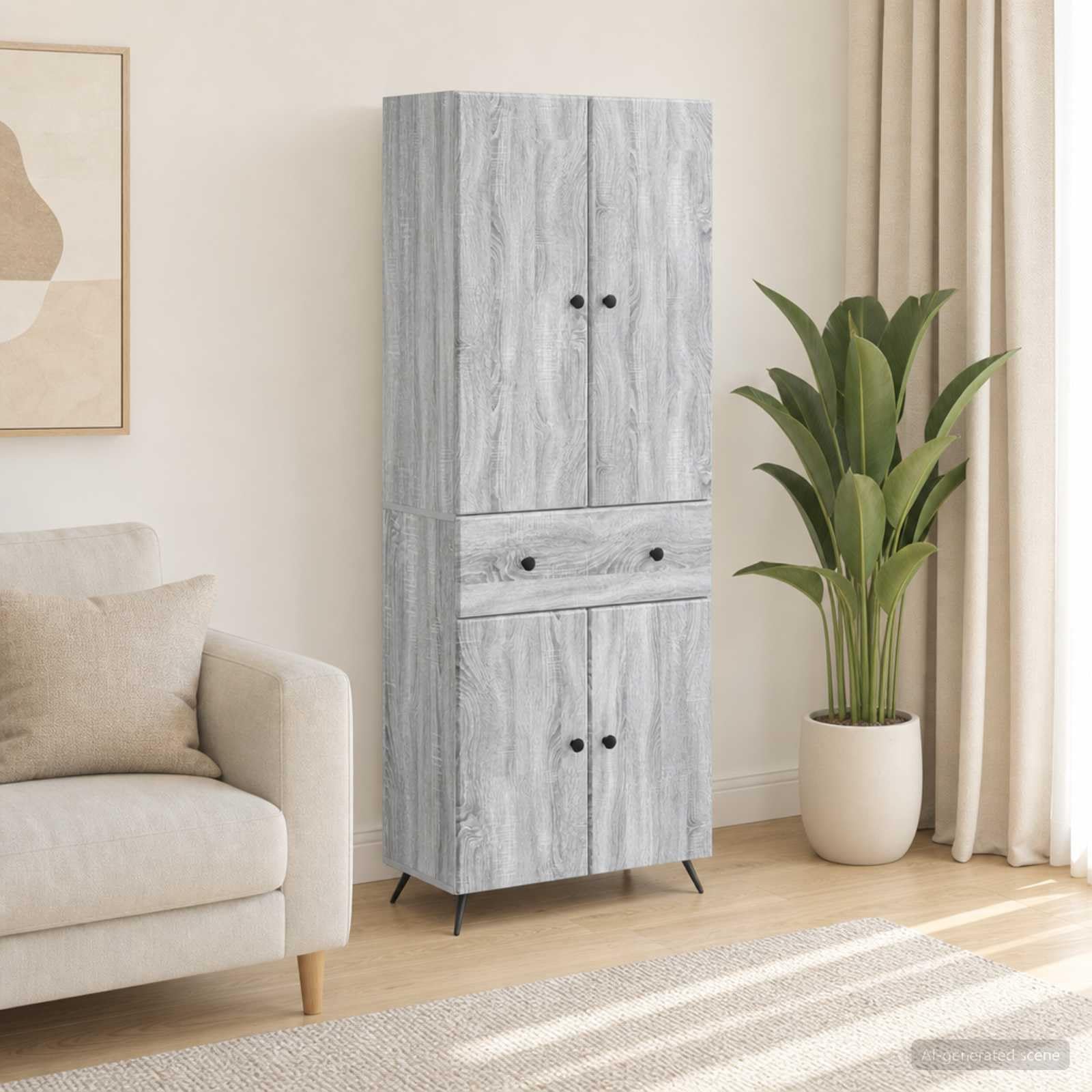 Meuble Rangement 2 Pcs Sonoma Gris avec Porte