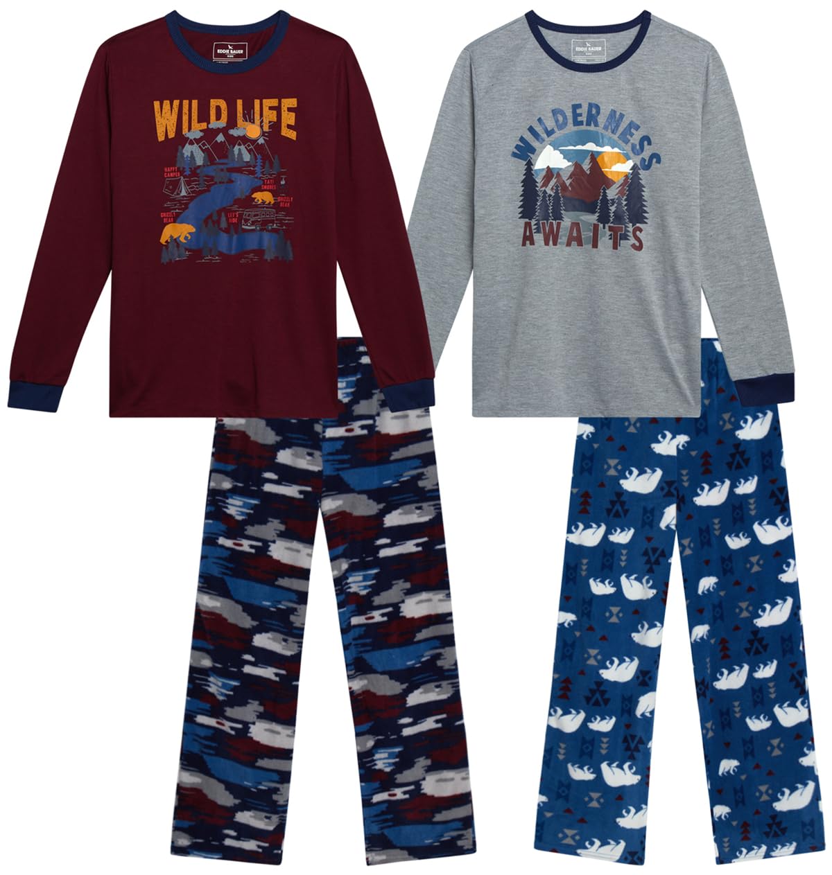 Eddie Bauer Boys' Pajama Set - 4 Piece Matching Fleece Graphic Pajama Tops and Pajama Pants for Boys (Sizes: XS-L)