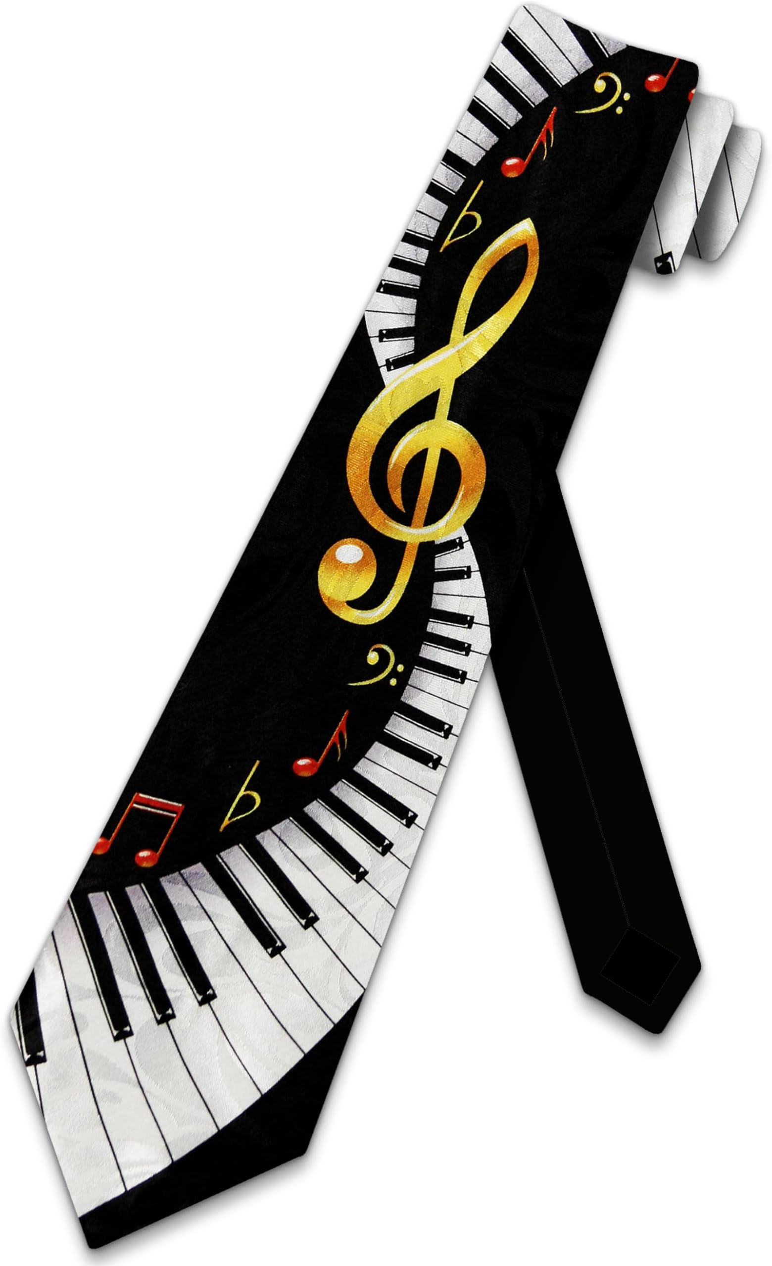 Men's Keyboard Necktie Piano Ties with Notes and Treble One Size Black