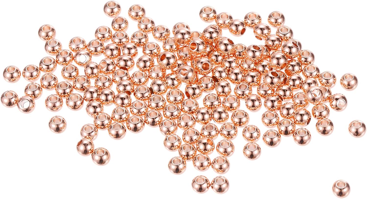 MECCANIXITY 14K Rondelle Beads OD 4 mm ID 1.2 mm Rose Gold Plated Gold Brass Round Metal Beads Smooth Beads for DIY Jewelry Craft Making 200 Pcs