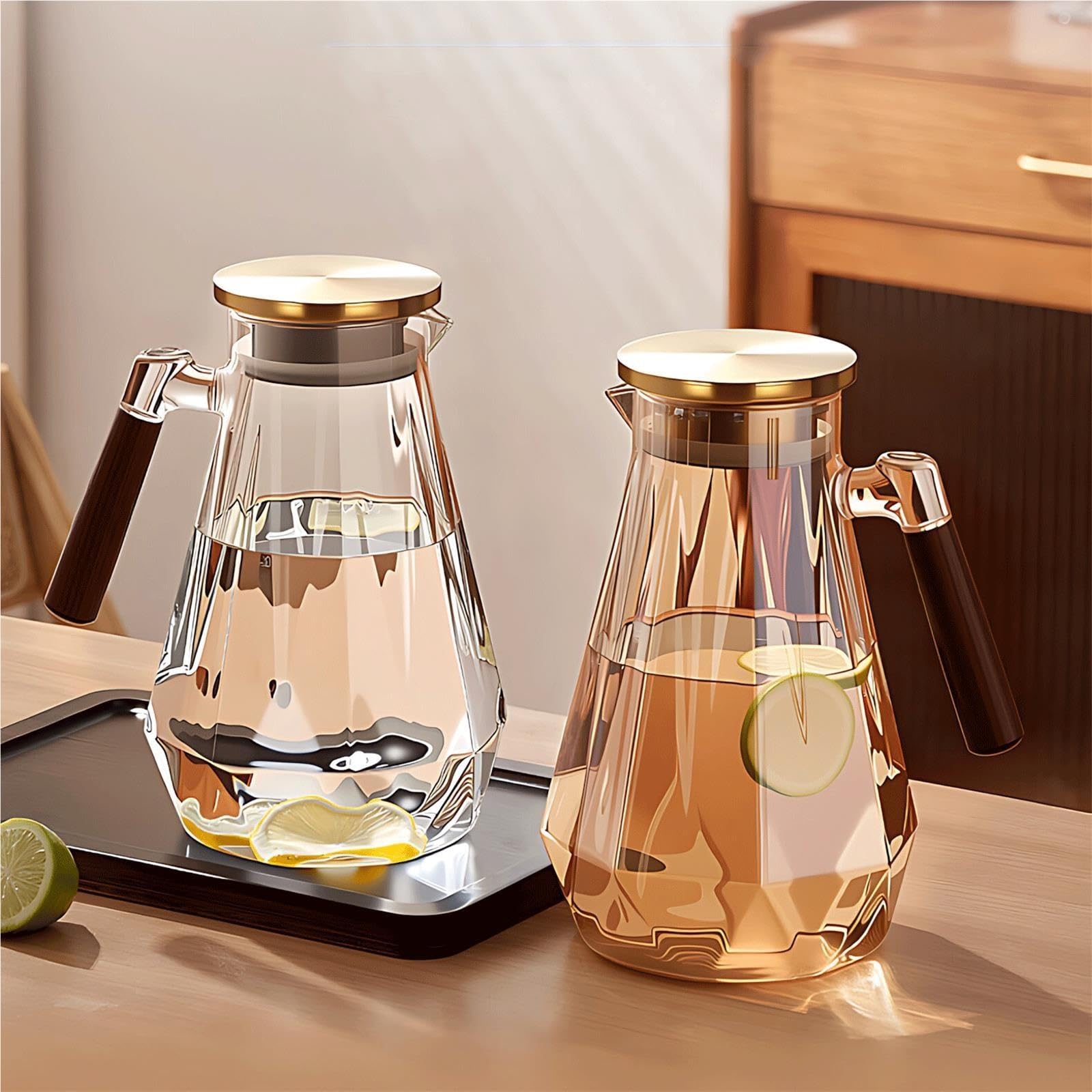 Jarra de Agua Jarra de Agua Diamante Transparente con Mango Nogal Jarra de Té Helado