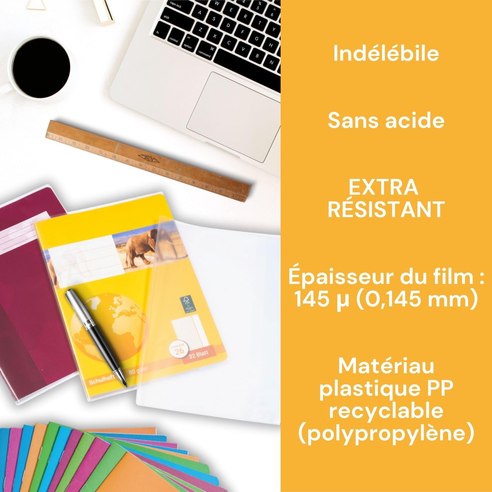 Lot de 15 protège-cahiers en verre transparent extra résistant 15,1 x 21 cm polypropylène recyclable indélébiles
