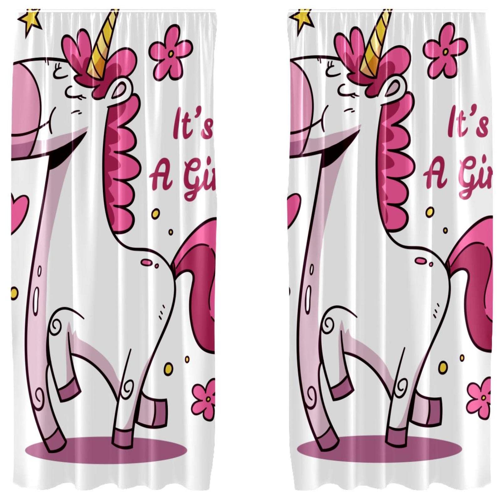 Rideaux occultants licorne rose 140x213 cm pour chambre fille