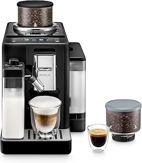 De'Longhi Rivelia Automatic Espresso Machine with Grinder & Milk Frother – All-in-One Coffee Maker, Hot & Iced Latte, Cappuccino, Bean Switch System, Burr Grinder, Compact Italian Design, Black