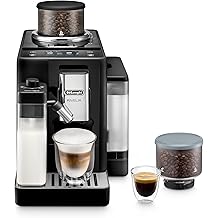 De'Longhi Rivelia Automatic Espresso Machine with Grinder &amp; Milk Frother &ndash; All-in-One Coffee Maker, Hot &amp; Iced Latte, Cappuccino, Bean Switch System, Burr Grinder, Compact Italian Design, Black