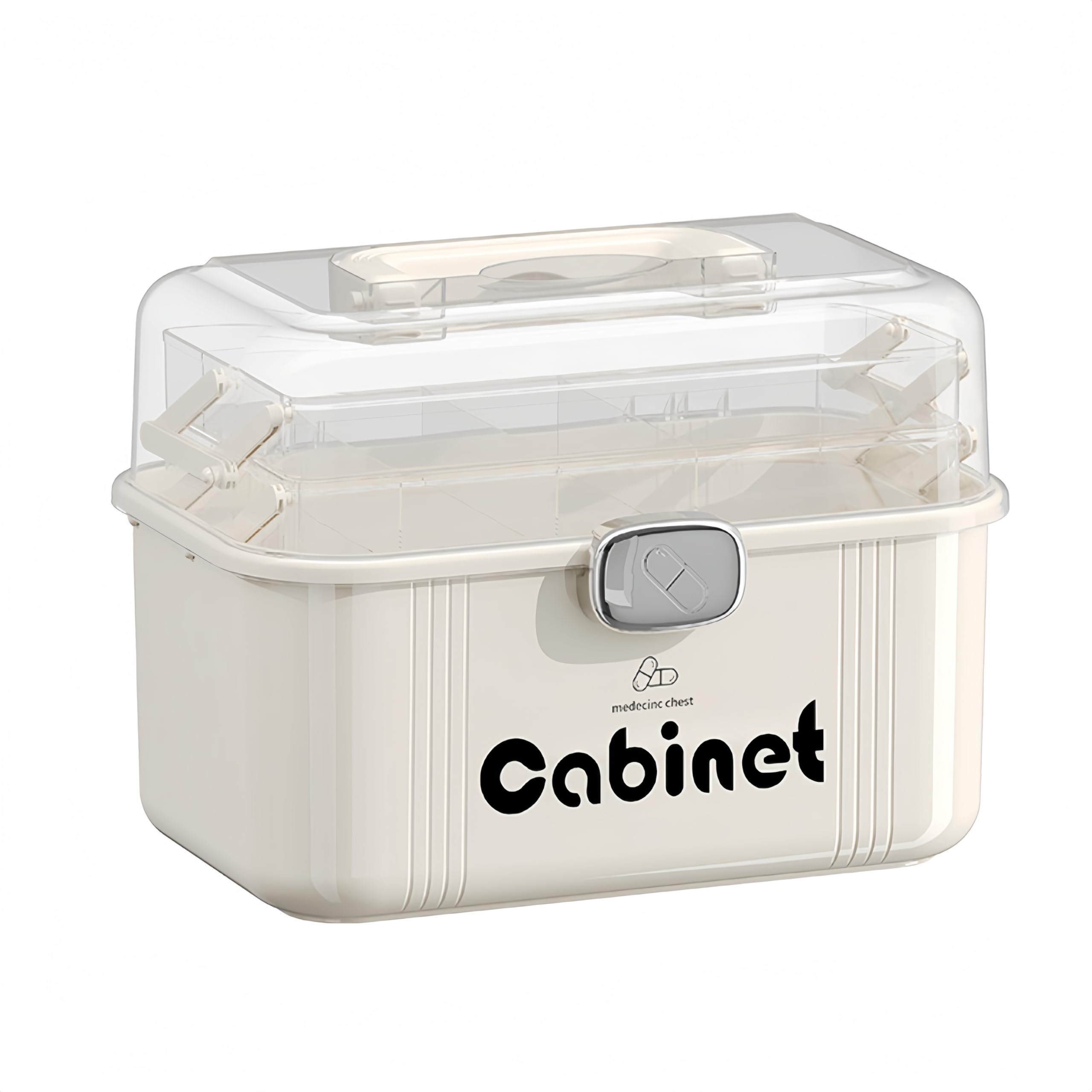 Caja Medicamentos & Medicine Organizer – Caja Almacenaje Plástico 3 Niveles con Asa, Gran Capacidad para Hogar, Viajes, Uso Diario (31.5 x 22.5 x 21.5 cm)