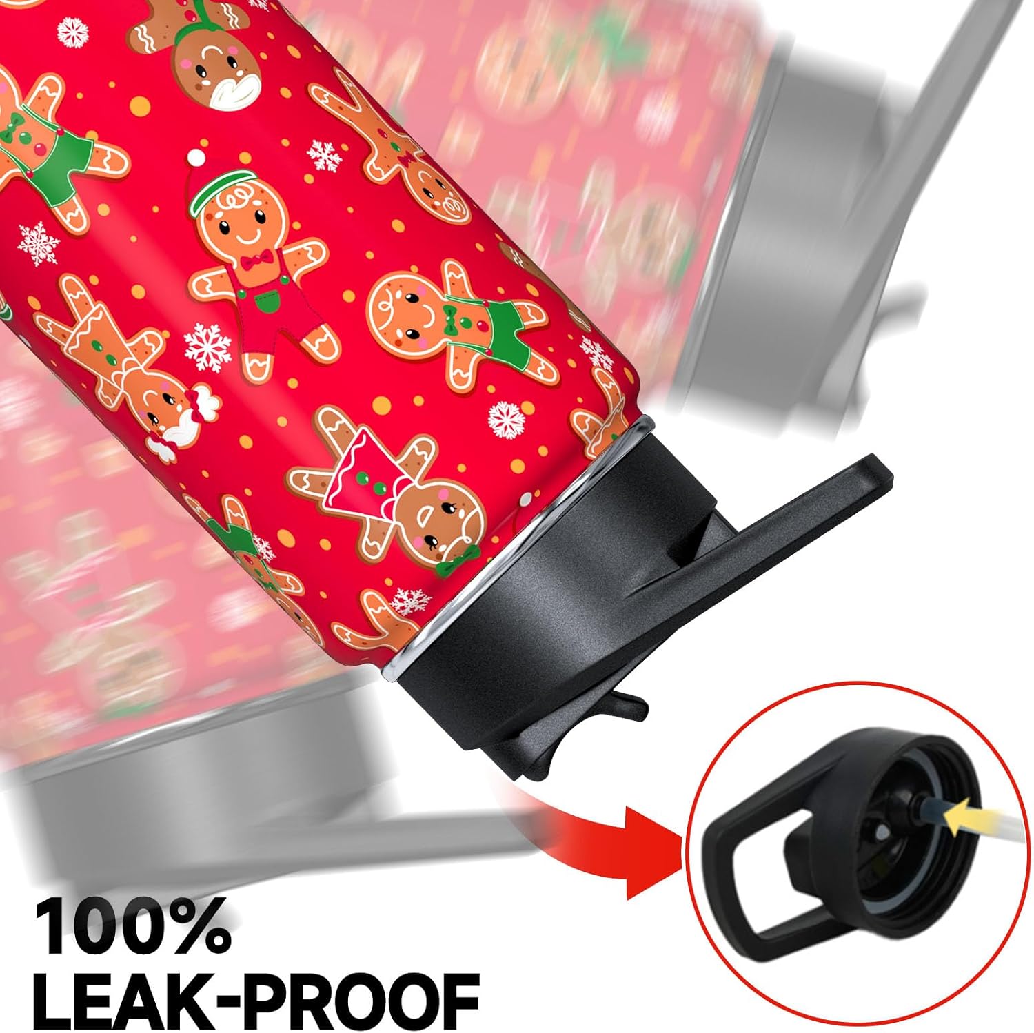 Christmas 18 oz Water Bottle with Straw Lid Christmas Gingerbread Stainless Steel Double Walled Insulated Tumbler Winter Xmas Holiday Travel Cup Gifts for Men and Women - Image 5