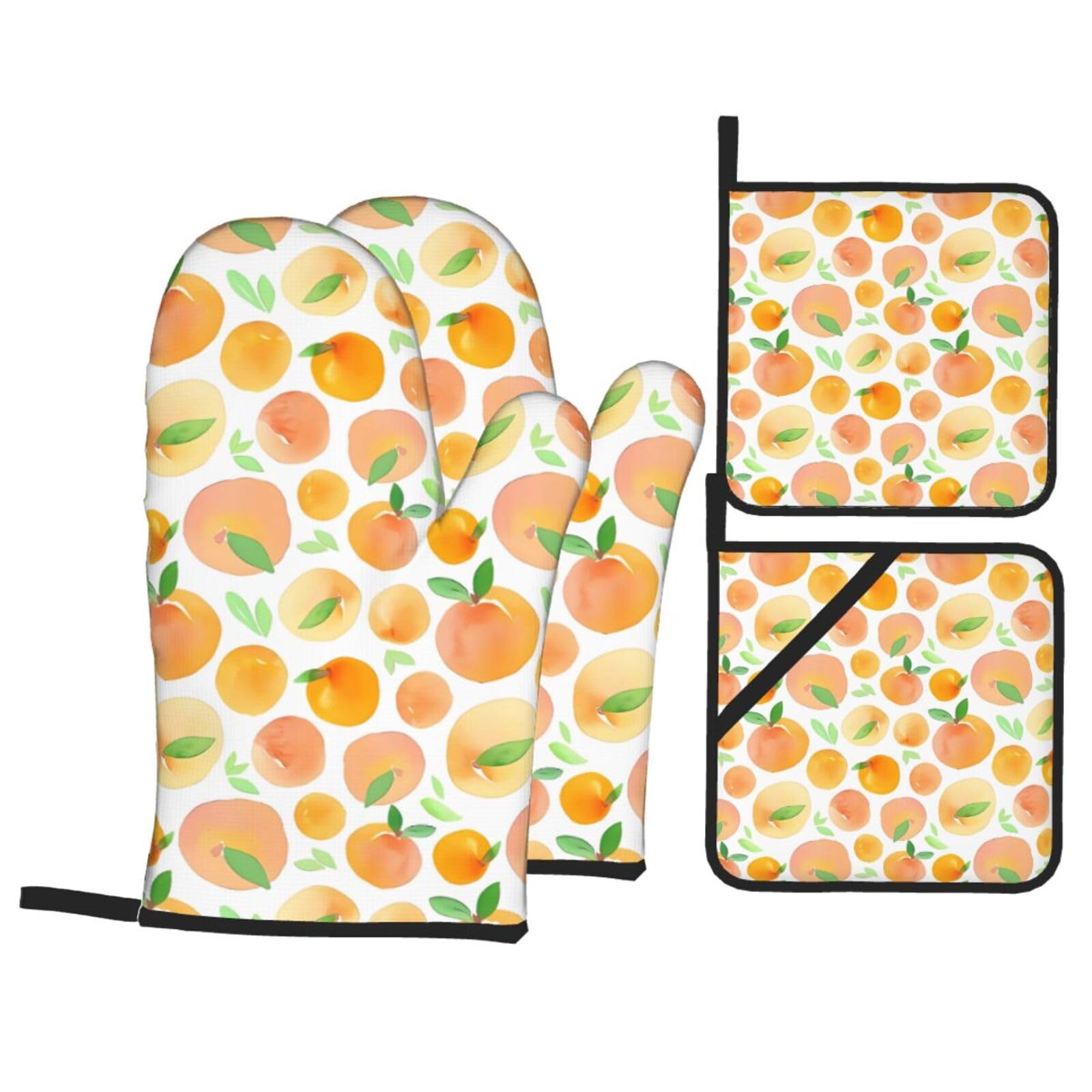 WHJSHOP Peach Prints Oven Mitts & Pot Holders Set - Waterproof Kitchen Layers & Heat Resistant - Durable Covers for Safe Cooking & Easy Cleanup