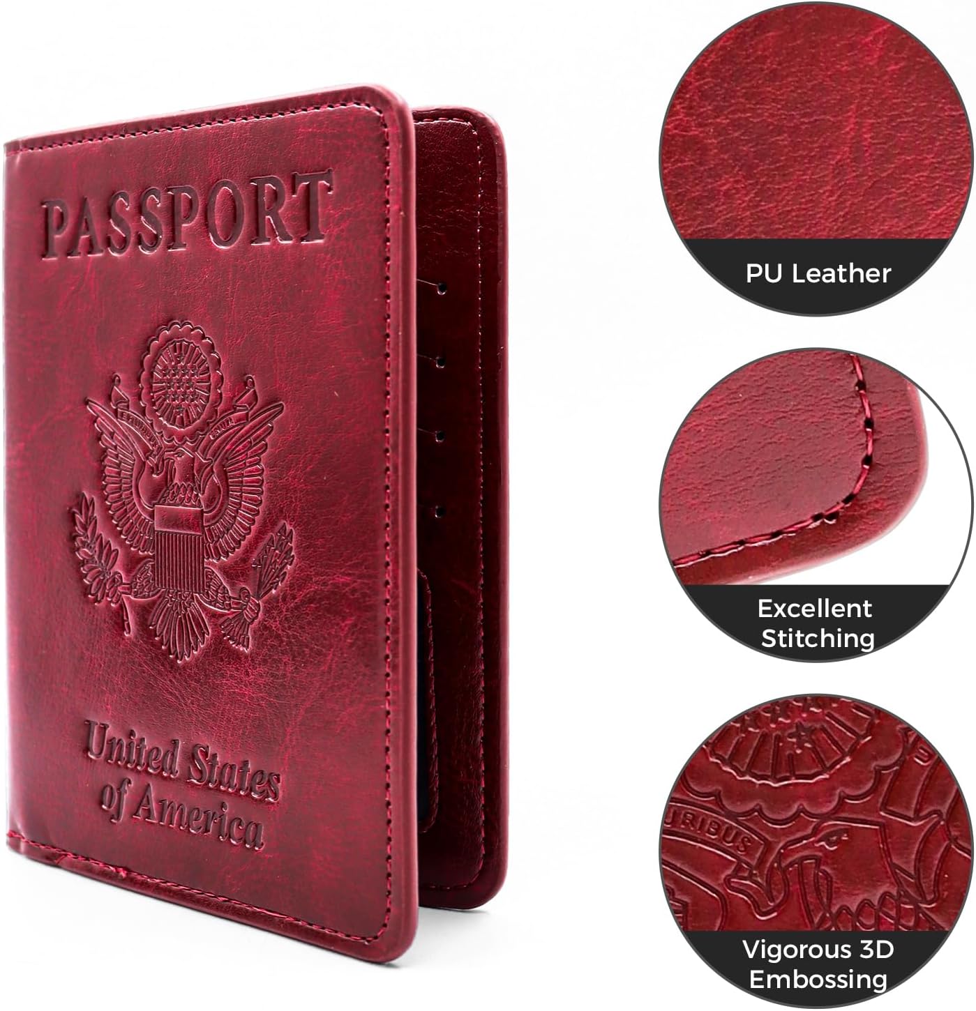 Passport Holder for Travel Essentials RFID Blocking Wallet Card Case PU Leather Passport Cover Women and Men (Wine) - Image 5