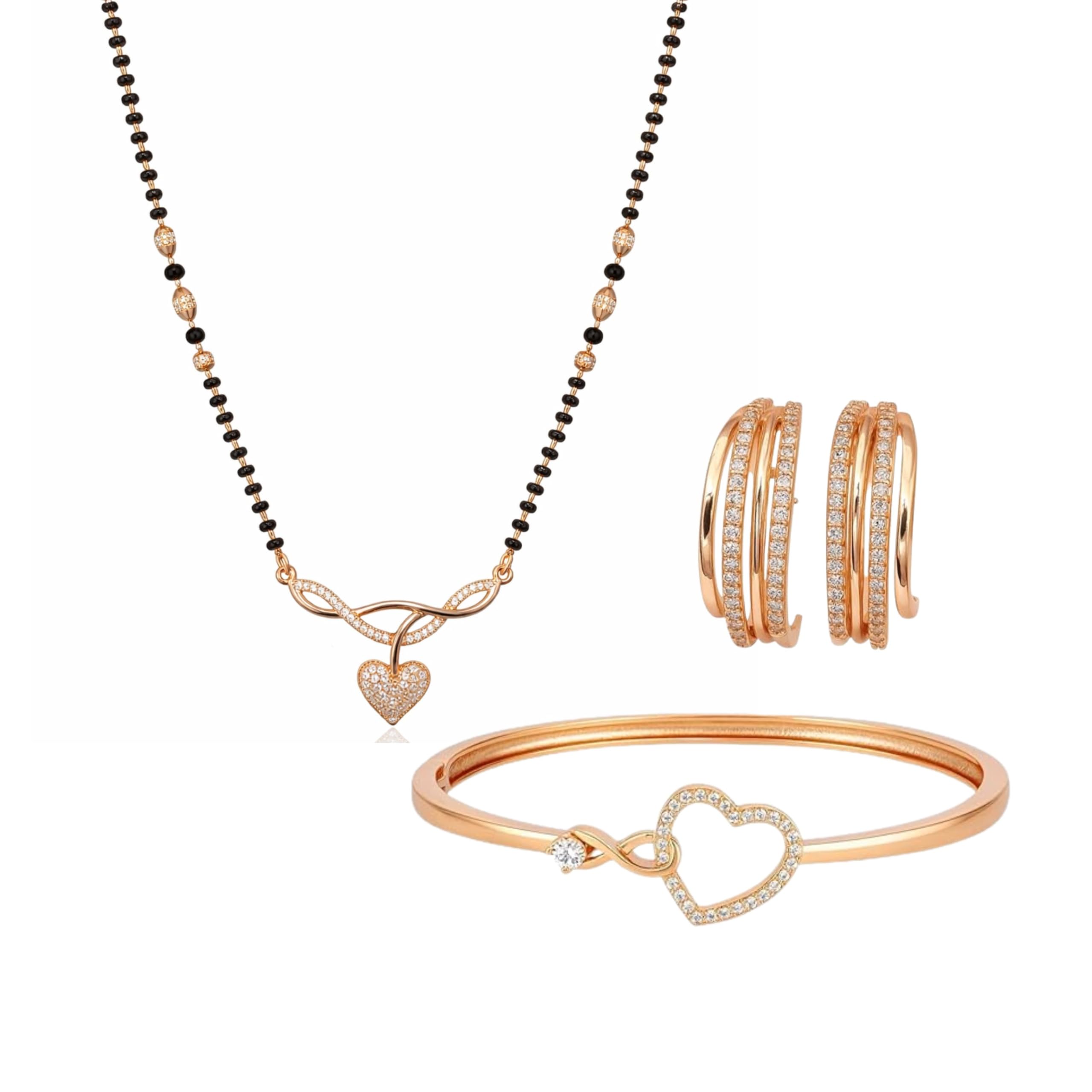Rose Gold Mangalsutra With Earring And Kada Bracelet For Women