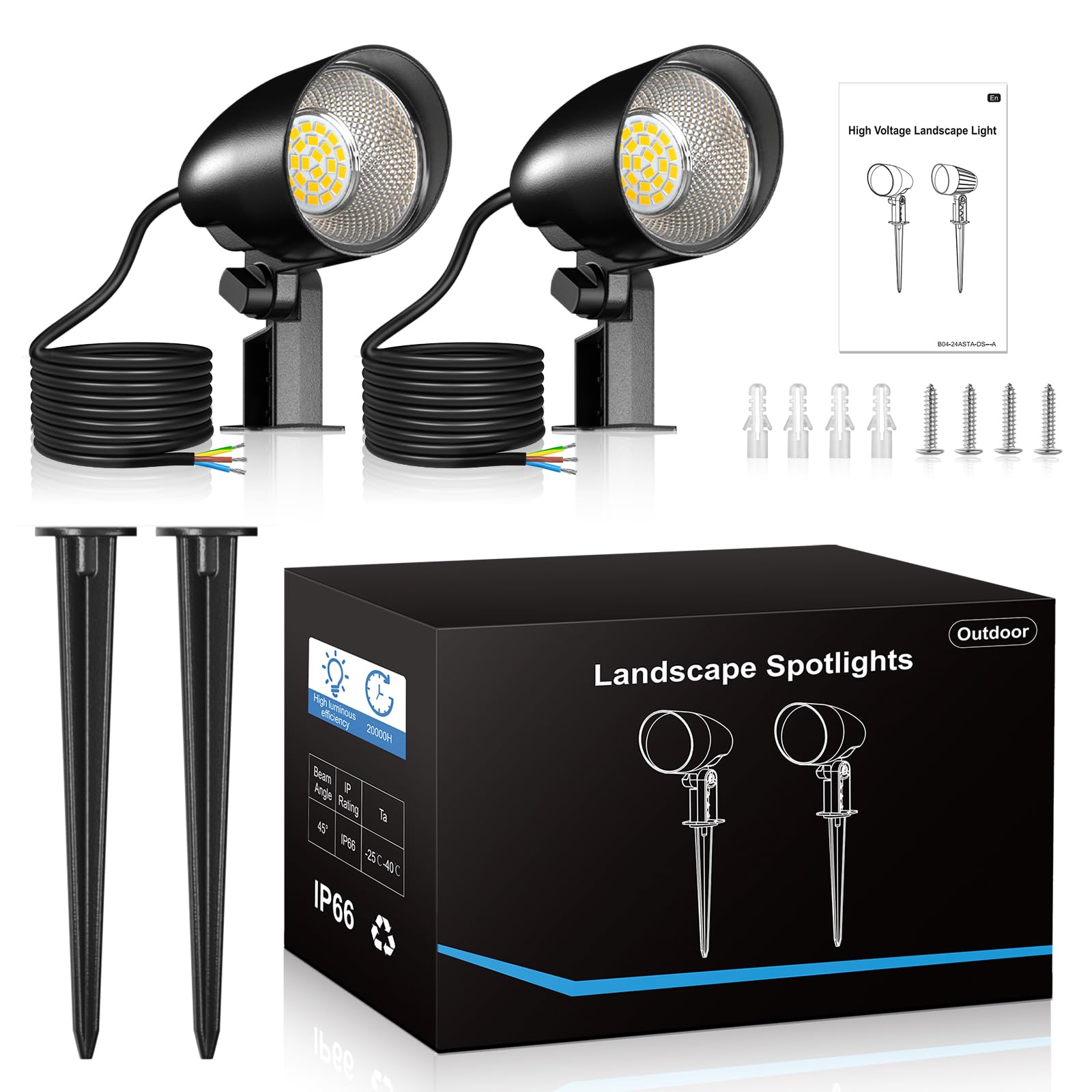 Linke Focos Proyector LED Jardín 20W 85~265V/CA Potente 2000LM Blanca Cálida 2700K Impermeable IP66 Foco con Pincho Luz de Paisaje para Jardin Planta Césped Terraza Camino