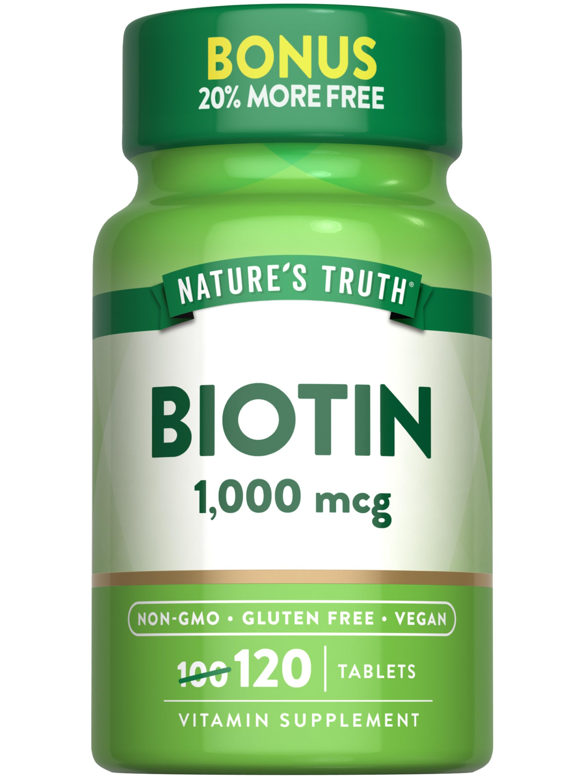 Nature's Truth Biotin | 1000mcg | 120 Tablets | for Women & Men Unflavored 120 Count (Pack of 1)