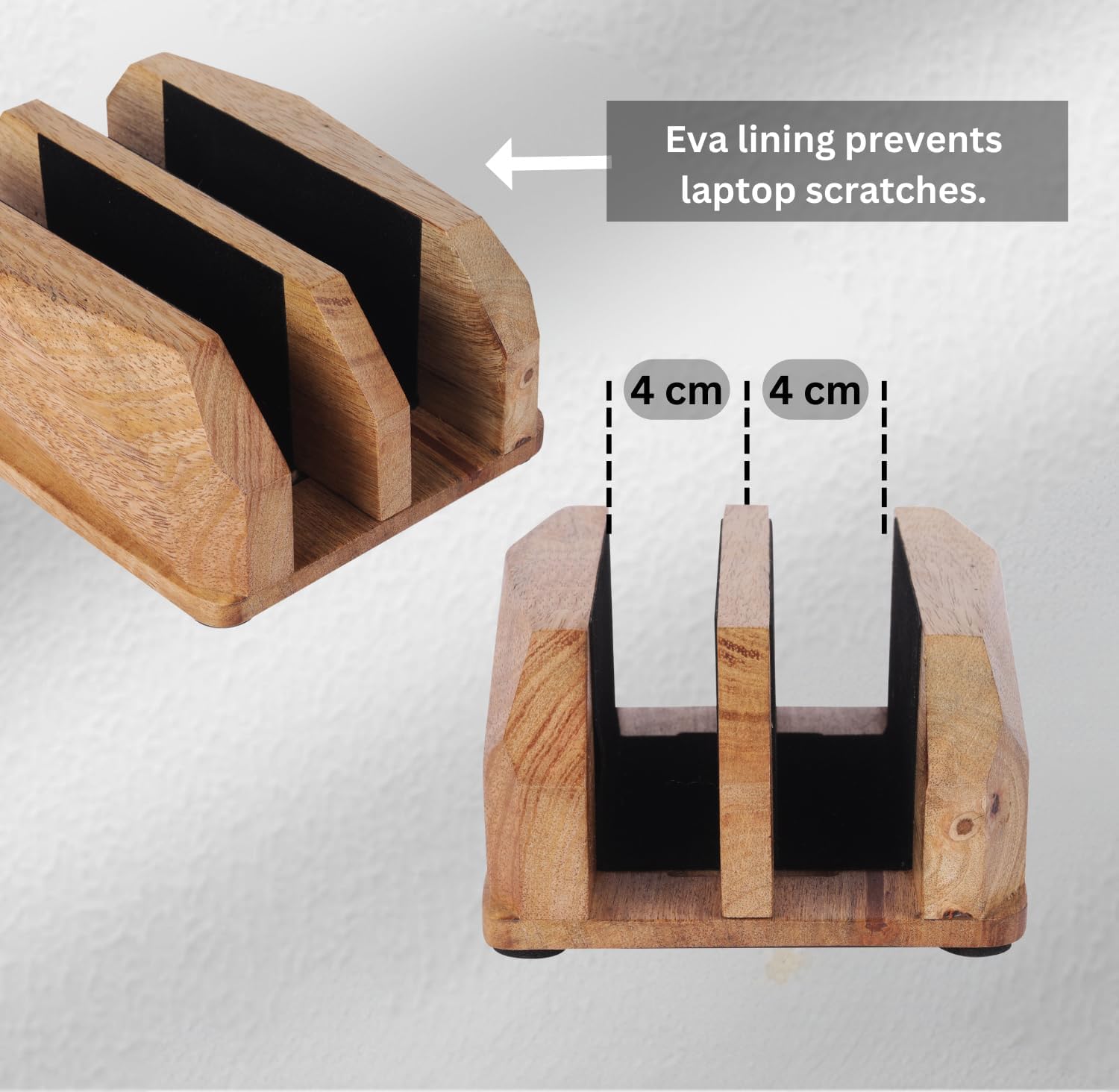 Width Adjustable Vertical Laptop Stand for Desk, Laptop Holder to Dock MacBook, MacBook Pro and Other Laptops, Versatile Vertical Laptop Docking Solutions - Mango Wood