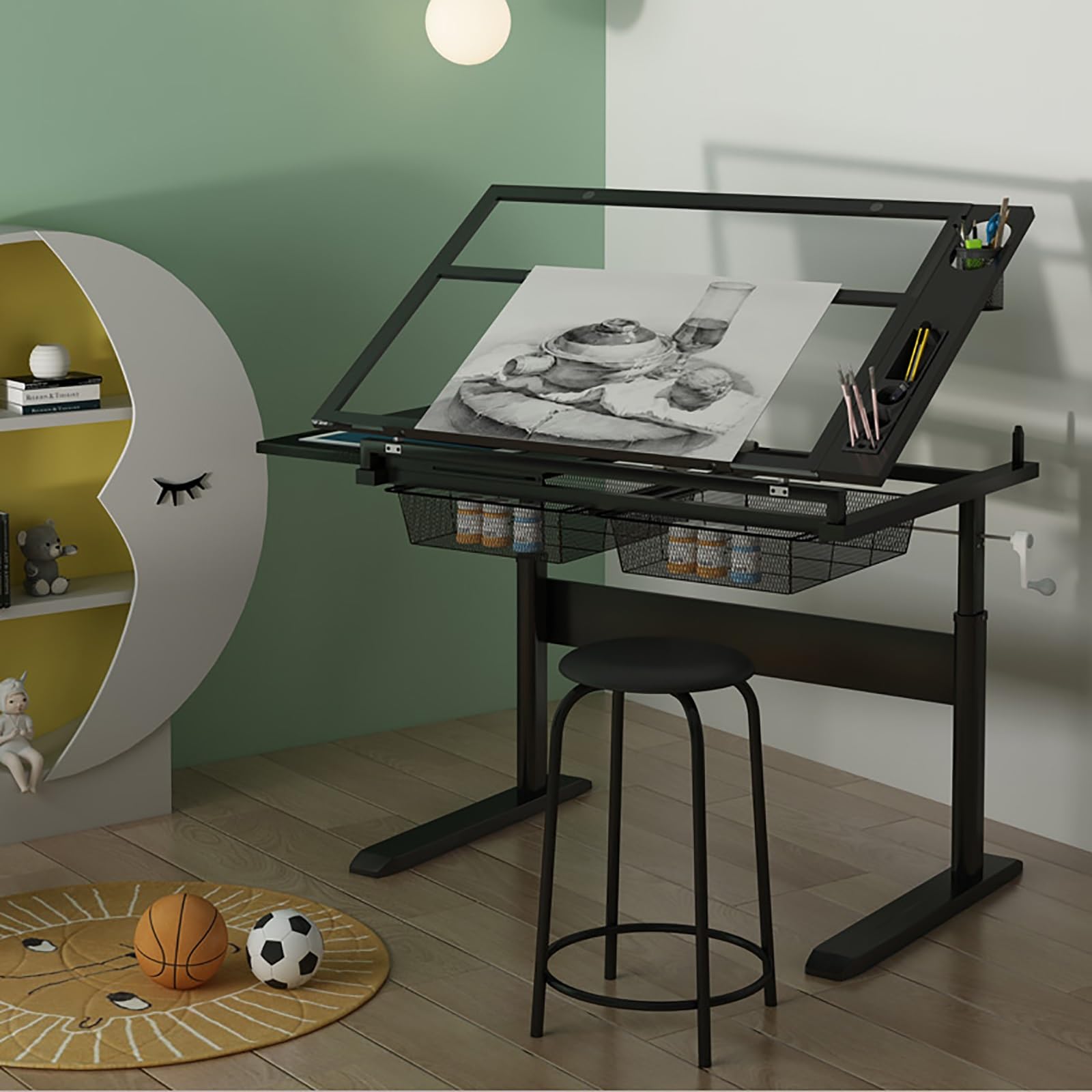 製図用ガラスデスクブラック