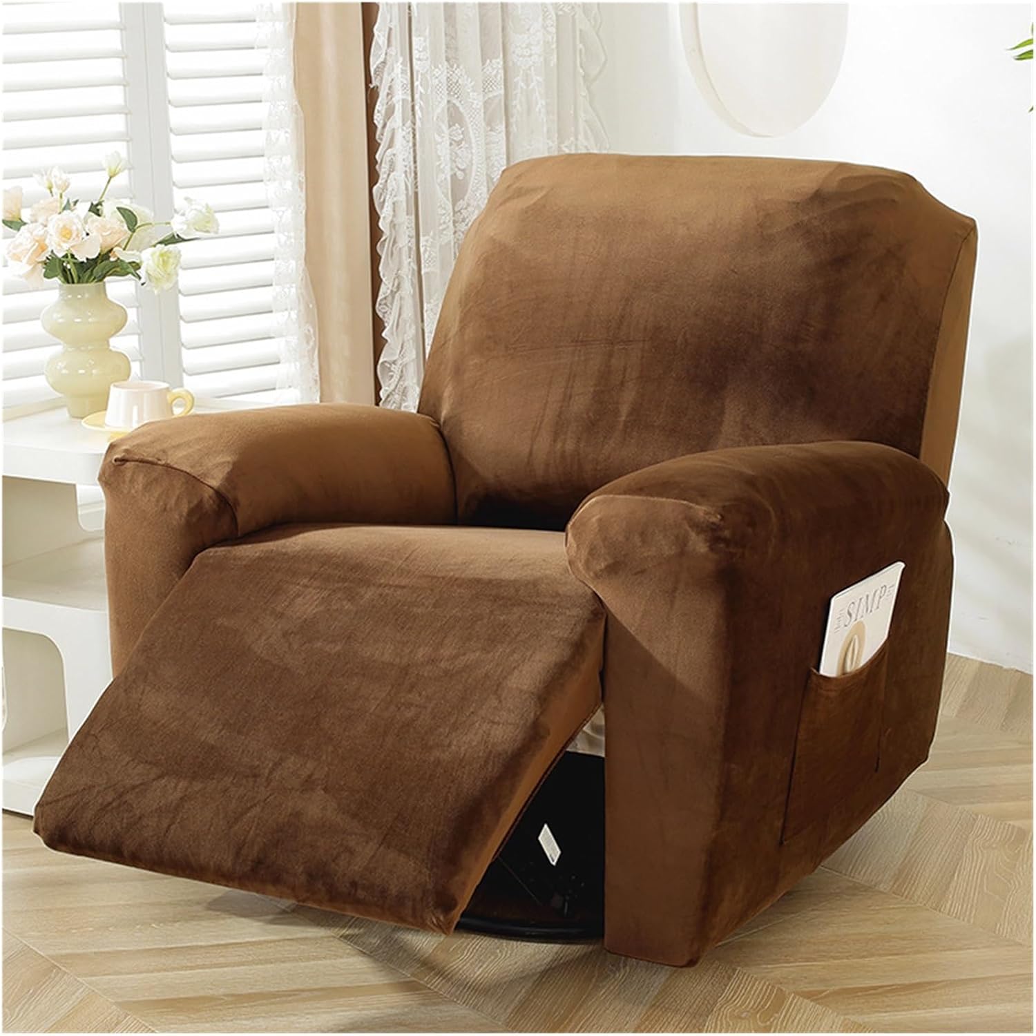 Luxury Recliner Loveseat Slipcover,Velvet Stretch Sofa Cover Washable Furniture Protector for Living Room, Lounge Home Décor Upgrades(Brown)