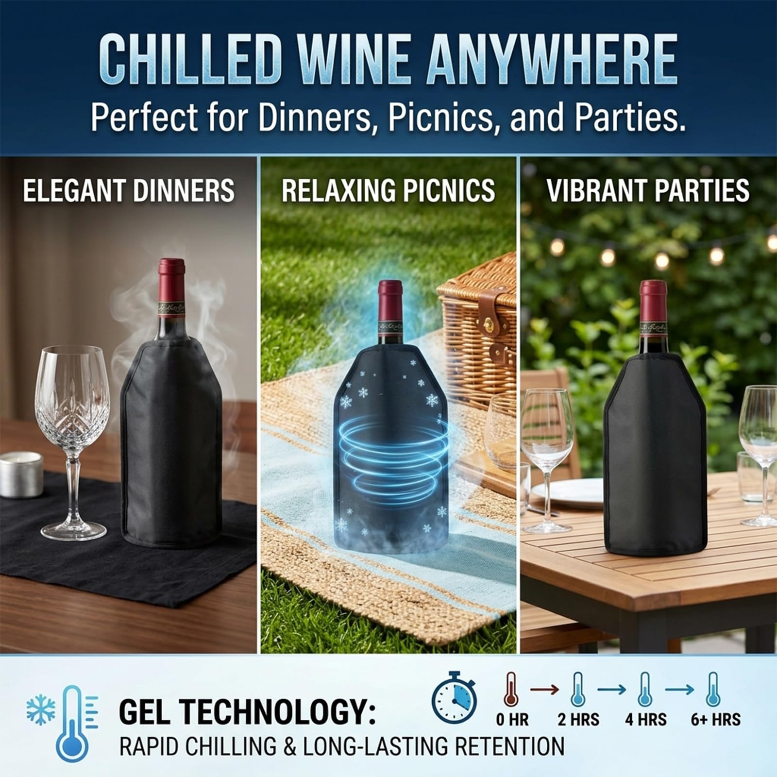 Wine Cooler Sleeve Reusable Wine Bottle Cooler Flexible Wine Ice Pack Sleeve Keep Wine Cool and Refreshing for Standard Size Bottles for Red Wine, White Wine & Champagne — Amazon image 7