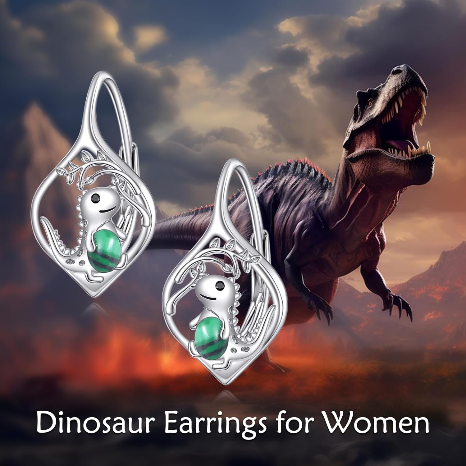 Dinosaur Earrings 925 Sterling Silver Cute Animal Leverback Earrings Dinosaur Jewelry Gift for Women - Image 6