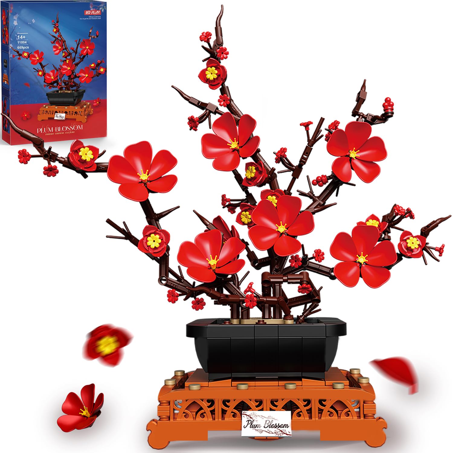 Mavo brix Plum Blossom Building Sets, Set avec Pot de Fleurs, Collection Botanique pour Adultes, Maison et Bureau, 669 Pièces