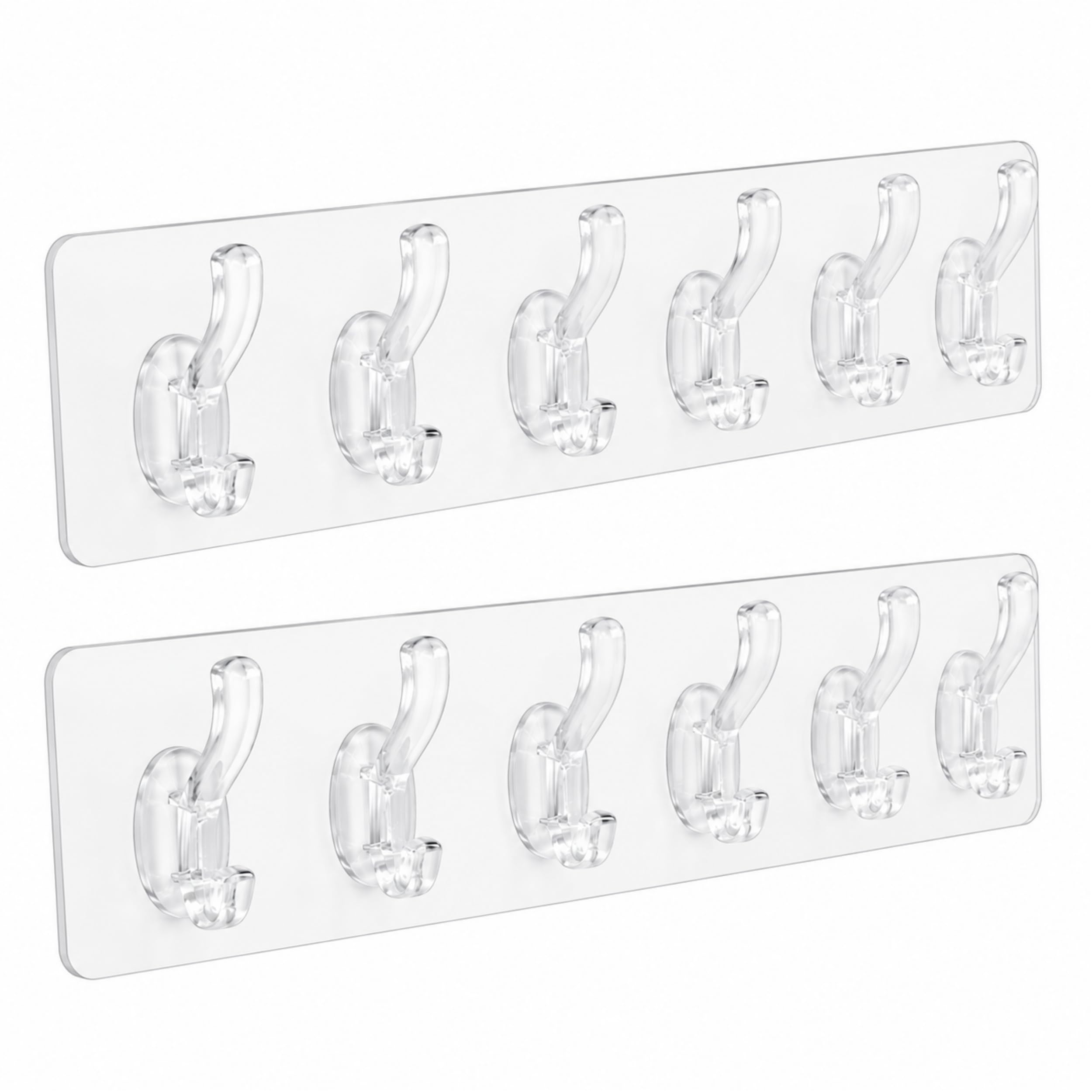 KONVIO NEER Self Adhesive Plastic Wall Hanger Hooks – Pack of 2 Transparent 6-Hook Wall Organizer Without Drilling for Clothes, Towels, Keys, Kitchen, Bathroom, Bedroom, Office & Home-image-1