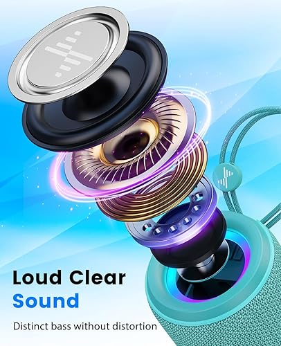 Miniatura 2 de LENRUE Pequeño altavoz Bluetooth portátil con luces, sonido envolvente estéreo TWS, alimentación tipo C, Bluetooth 5.3, entrada de tarjeta TF,