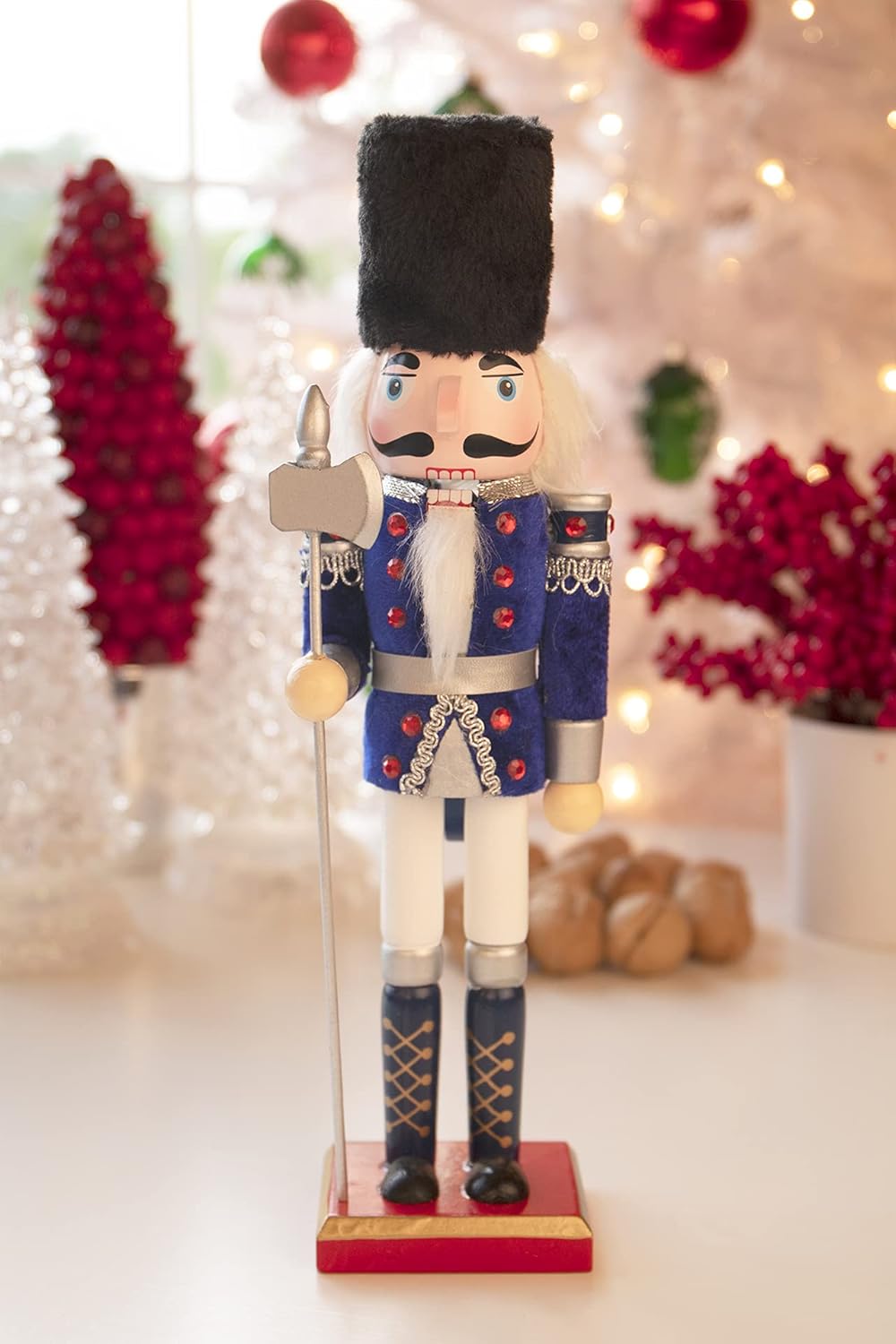 Clever Creations Blue Guard 12 Inch Traditional Wooden Nutcracker, Festive Christmas Décor for Shelves and Tables