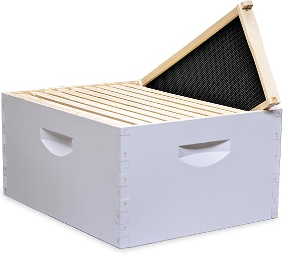 Mann Lake 10-Frame Deep Hive Kit, Fully Assembled 958 Bee Hive Body with 10 Frames & Beeswax-Coated Plastic Foundation for Brood Replacement, Colony Growth & Honey Production, Made in USA, Painted