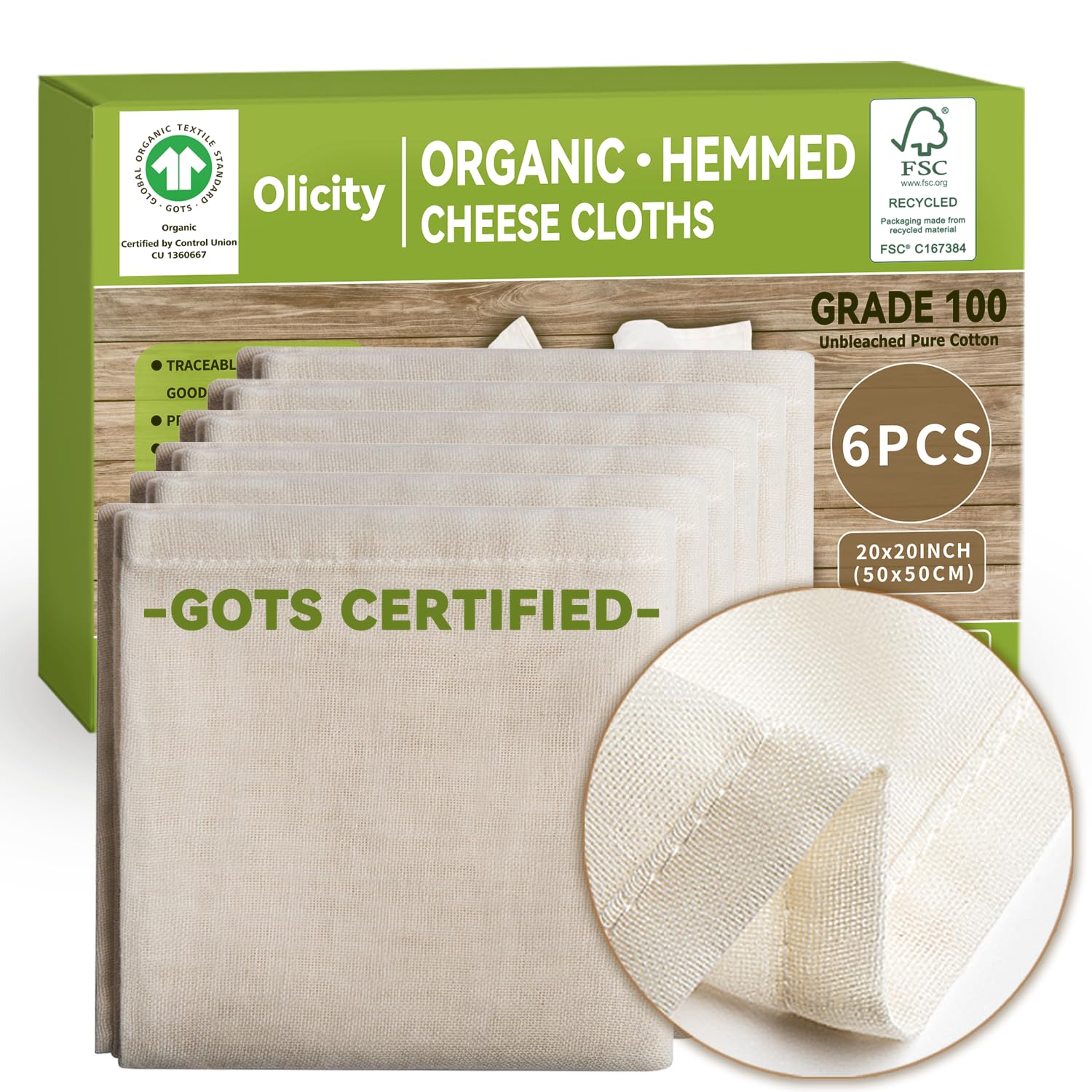 Amazon.com: Organic Cheese Cloths, GOTS Certified, 6Pack, Grade