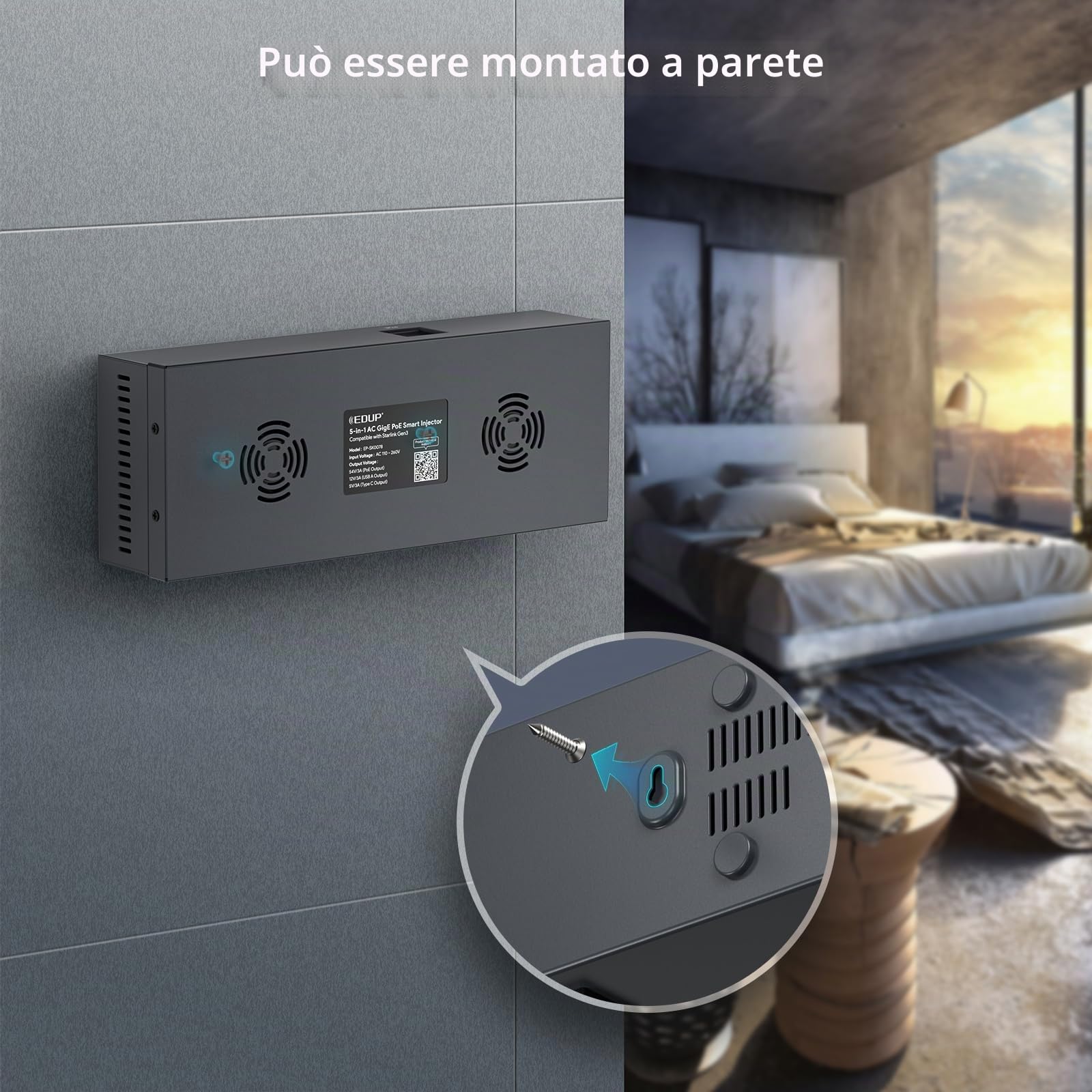 Starlink Mini PoE Adapter Kit - AC 110-260 V a DC 48 V 3 A 180 W POE, GigE passivo, protezione ESD, uscite di alimentazione USB e tipo C, con convertitore Step-Up DC (48 V 3 A) per Starlink Mini Dish