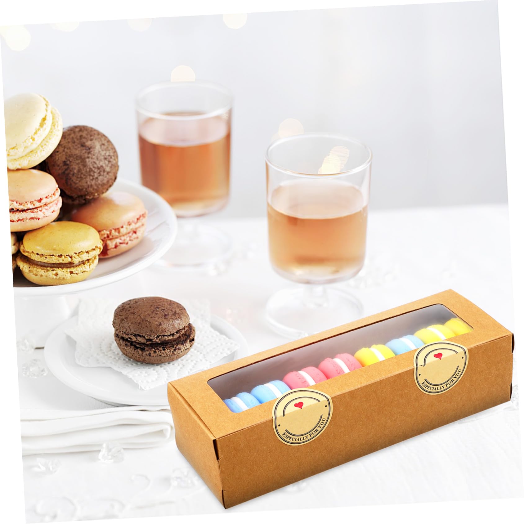 SOIMISS Boîtes à Macarons Kraft Marron avec Fenêtre Transparente, Légères et Faciles à Transporter, Pâtisserie DIY Boutiques, Lot de 50 Pièces avec Autocollants