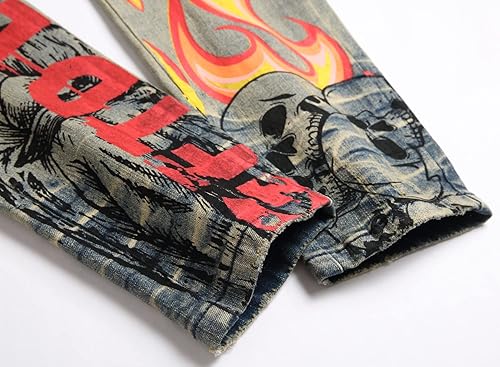 Miniatura 6 de Baylvn - Pantalones de mezclilla rectos ajustados para hombre, cómodos, para motociclista