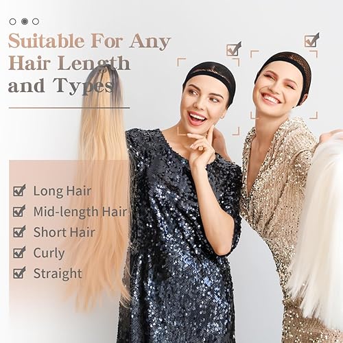 Miniatura 6 de Dreamlover Gorras de peluca de ganchillo, gorras de malla negra para pelucas, 3 piezas