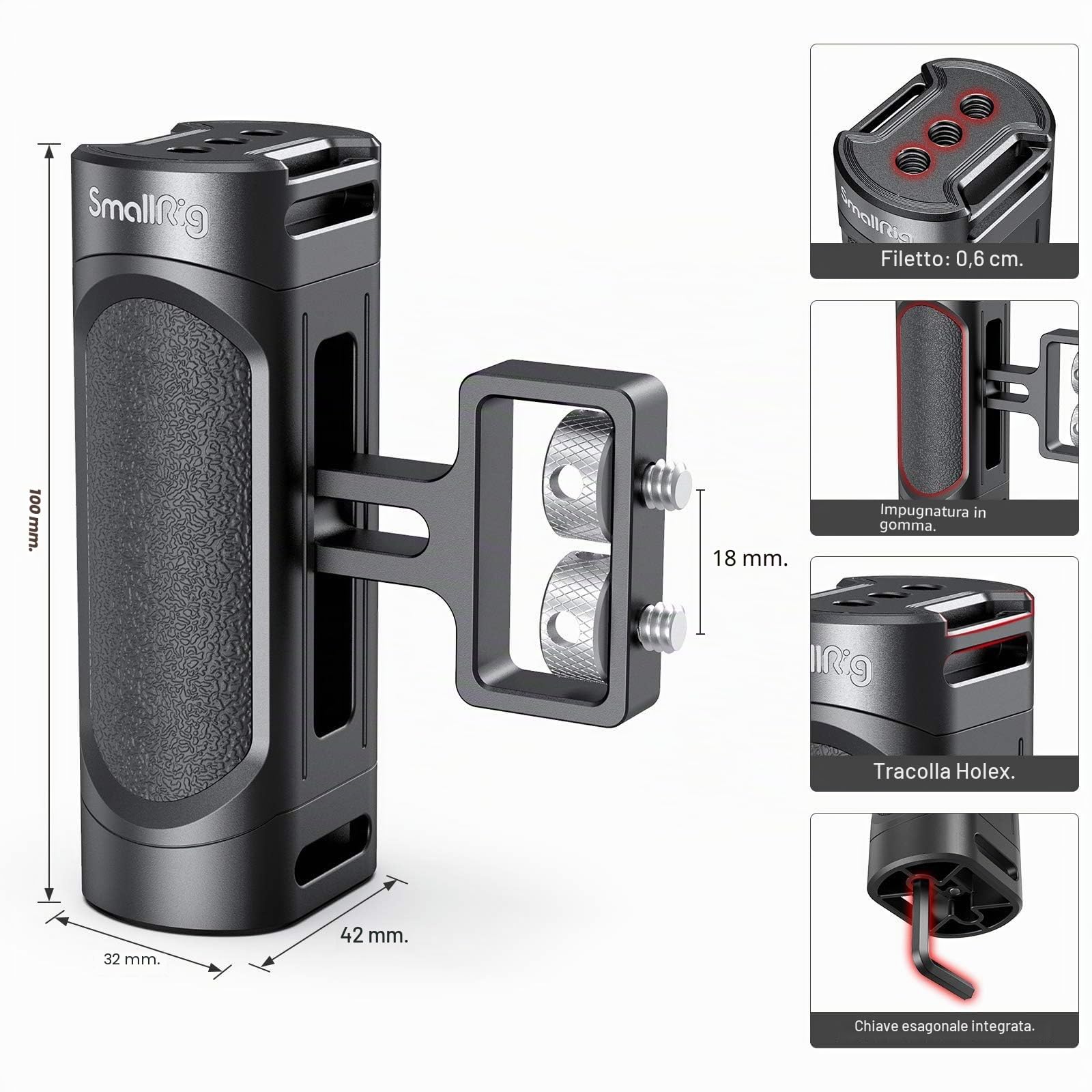 SMALLRIG Mini Maniglia Laterale con Fori Filettati, Mini Maniglia Laterale Regolabile per Gabbia Della Fotocamera - 2916