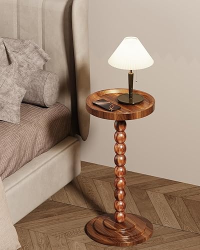 Miniatura 4 de Mesa auxiliar redonda de madera y mesa para bebidas, diseño moderno resistente y funcional de mediados de siglo con columnas de madera maciza